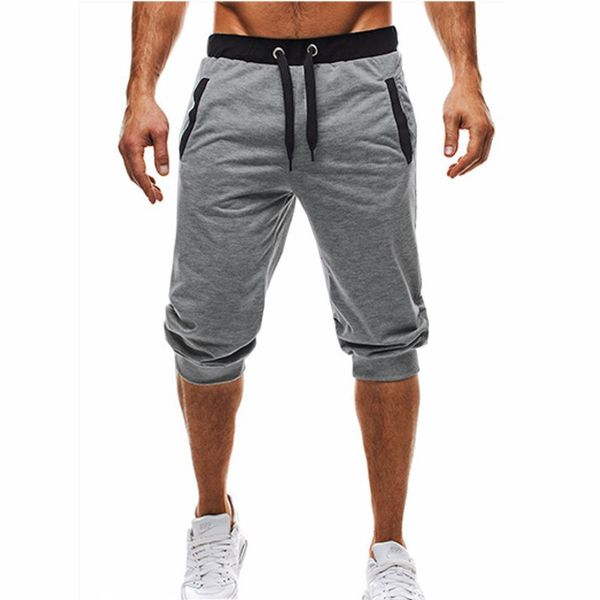 

summer men shorts casual sweatpants elastic waist cotton 3/4 trousers fitness clothing bodybuilding male shorts, White;black