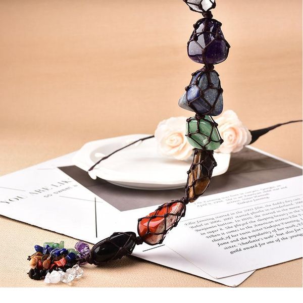 

seven chakras tassel natural crystal gemstone handmade mobile ornaments car home decoration spiritual meditation jllhvt, Black