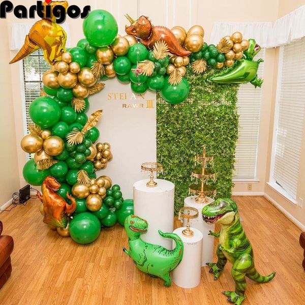 

105pcs dinosaur balloons garland kit for birthdays baby showers decoration and comes with t rex, velociraptor, brontosaurus 1027