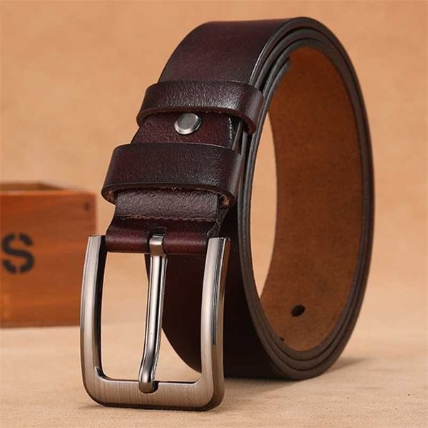 

110 120 130 140 150 160 170cm plus size men belts genuine leather long large pin buckle male belts waist for mens 220210, Black;brown