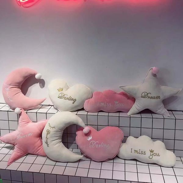 

kids room decor star moon sofa pillow embroidery pillow seat cushion bed decorative white pink heart crown soft sofa pillow dh0950 t03