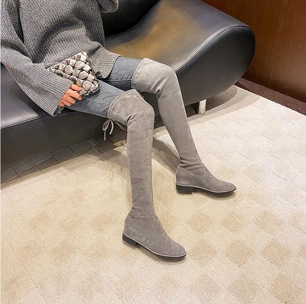 

over the knee women boots winter snow booties suede black grey beige brown stretch womens boot keep warm size 34-40 04