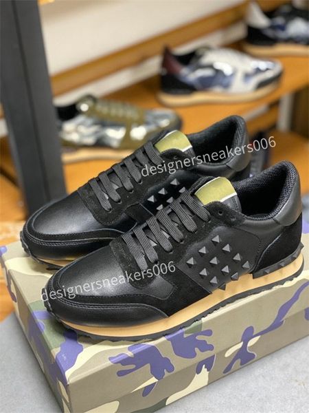 

2022 mens camouflage shoes fashion luxury designer sneakers genuine leather stud rivet sneaker rubber bottoms quality, Black