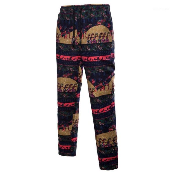 

men's shorts men fashion casual nation wind flower pants linen trousers men's loose and plus-sized trousers1, White;black