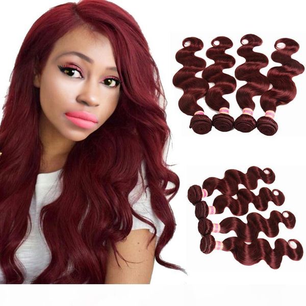 

burgundy brazilian body wave hair bundles malaysian indian peruvian virgin human hair extensions 10-24 inch color red hair 99j#, Black