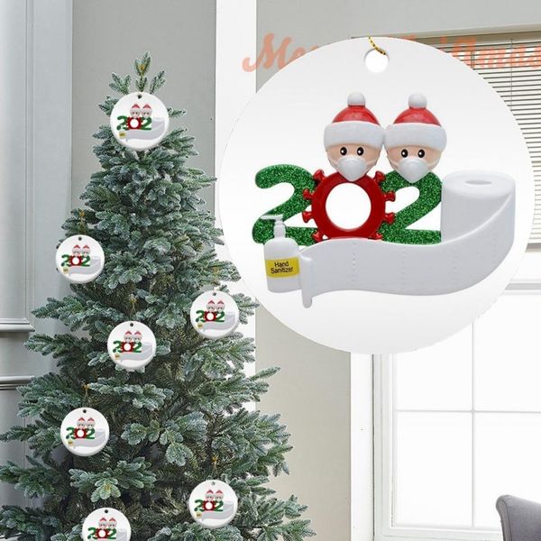 

round 2020 quarantine family christmas ornament diy ceramic card xmas tree santa hanging pendants party decoration sea shipping ljjp5406yl8