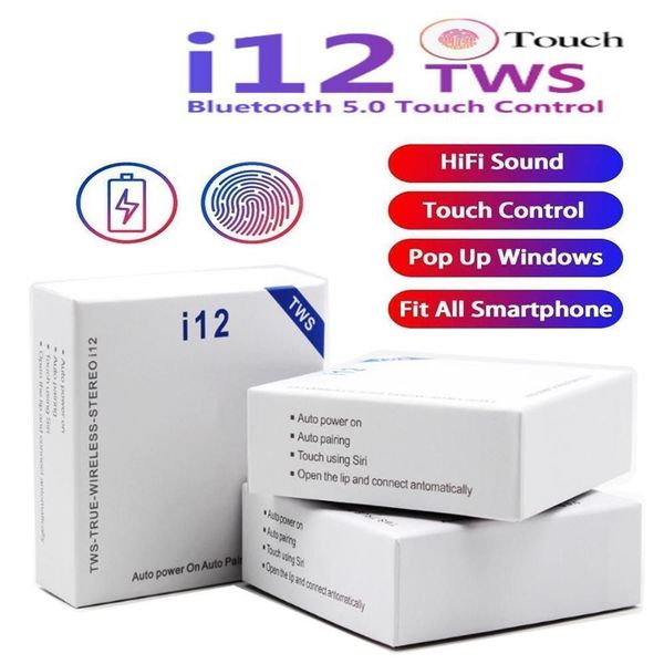 

i12 tws bluetooth sport earphones touch pop-up window headset hd mic for iphone samsung phone pk i9s i11 tws retail box