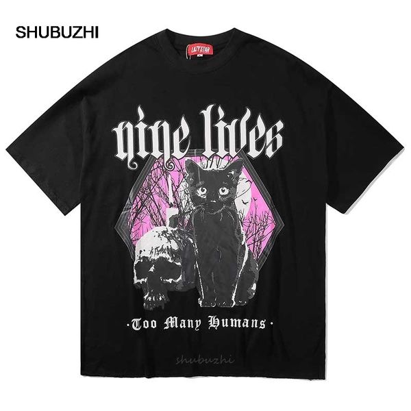 

unsettle harajuku summer /women hip hop gothic funny print cat streetwear short sleeve sport hooded sweatshirt hoodie t shirt