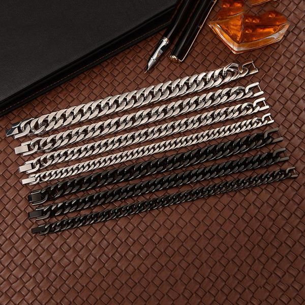 

черный снаряженная кубинский link цепь браслет для мужчин женщины из нержавеющей стали мужские женские байкер браслеты цепи ювелирные издели, Black