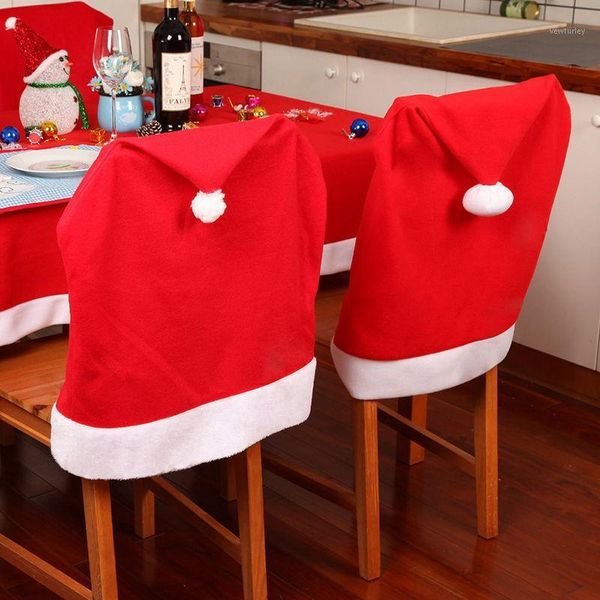 

chair covers 1pcs santa claus cap cover snowflake christmas dinner table party red hat back xmas decoration drop ship1