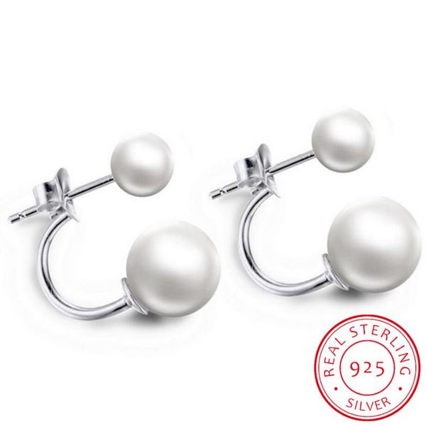 

stud arrival pure 925 sterling silver double natural round pearl beads earrings for woman wedding fine jewelry gift, Golden;silver