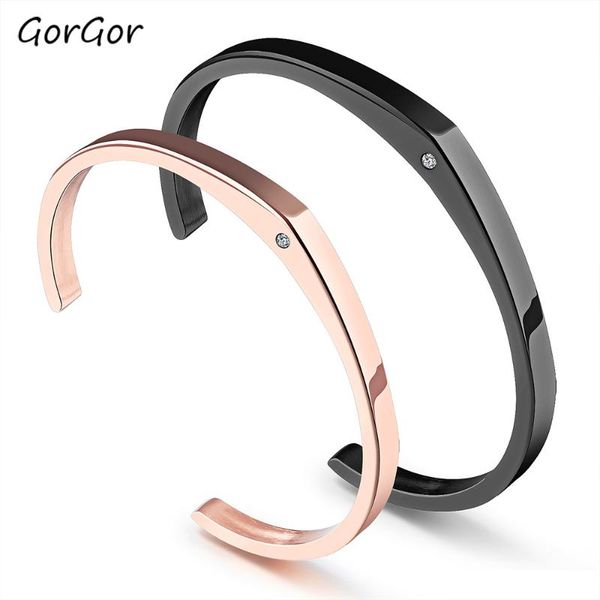 

link, chain gorgor trendy classic simple black titanium steel inlaid rhinestone minimalist bracelet for fashion women jewelry gift 843
