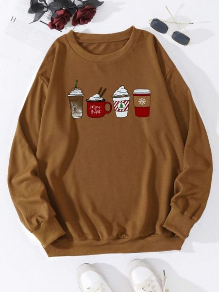 

christmas print thermal lined sweatshirt g520#, White;black