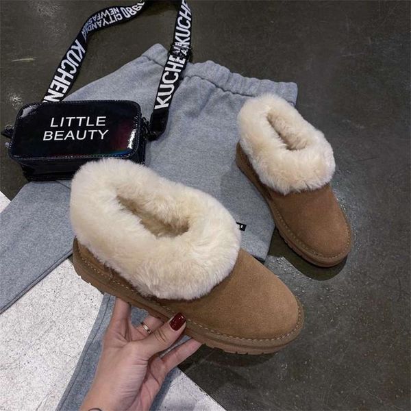

women shoes ankle boots real fur genuine leather female shoe winter snow boot flat round toe comfortable, Black