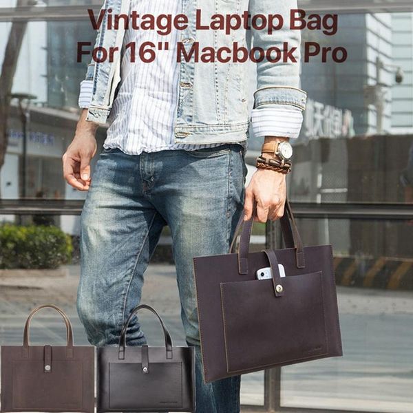 

fashion mens briefcase retro lapbag genuine leather lapsleeve case notebook handbag for macbook air pro 13.3" 15" 16