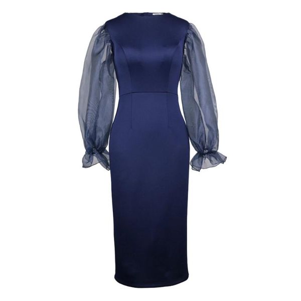 

office lady long sleeve dress spring autumn fashion simple designer sellers perspective organza puff sleeve, Black;gray