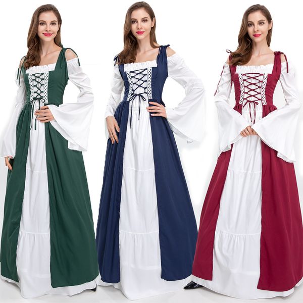 

european women's medieval royal dress dress dress elegant witch round collar mascara wear, Black