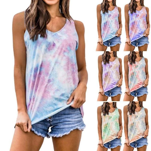 

women summer tie-dyed vest tanks running sport shirt yoga loose sleeveless basketball mujer jogging vest#g4 kg-412, Black;blue