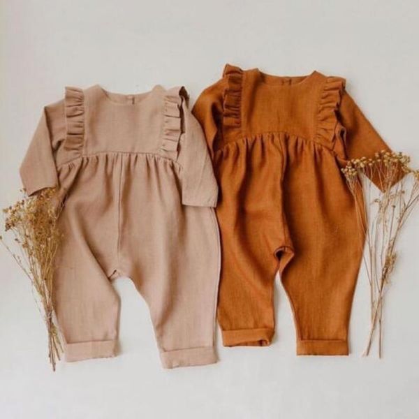 Ragazzi del bambino tuta manica lunga pagliaccetto tuta per bambini vestiti autunnali per bambino cotone lino ragazze tute vestito 201027