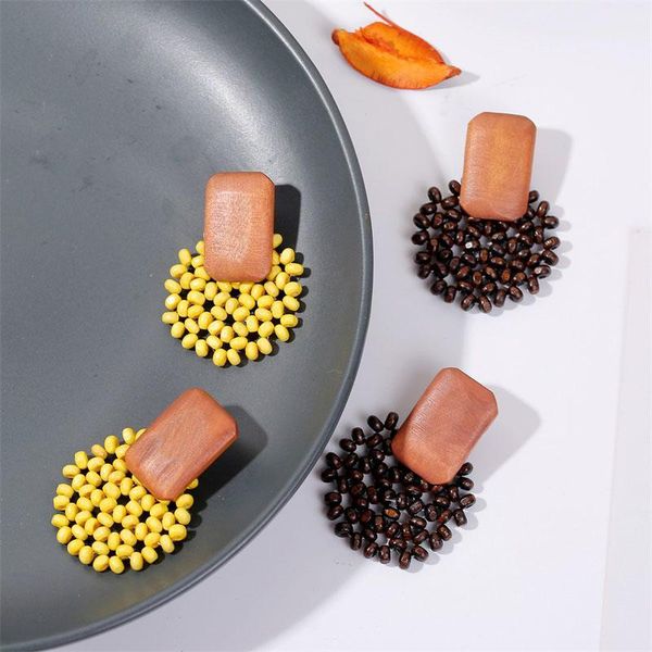 

2020 boho handmade yellow wooden weave geometric drop earrings for women trendy wood statement vintage earring fashion jewelry1, Silver