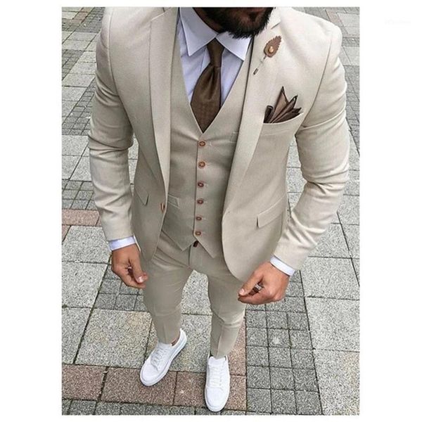 

beige mens suits three piece jacket pants vest custom slim fit male blazer wedding groom tuxedos men suit1, White;black