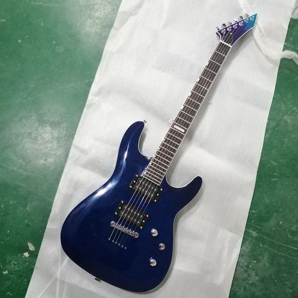 Custom HORIZON II Dunkelblaue E-Gitarre, blauer Hals, durchgehender Korpus, China-Gitarre