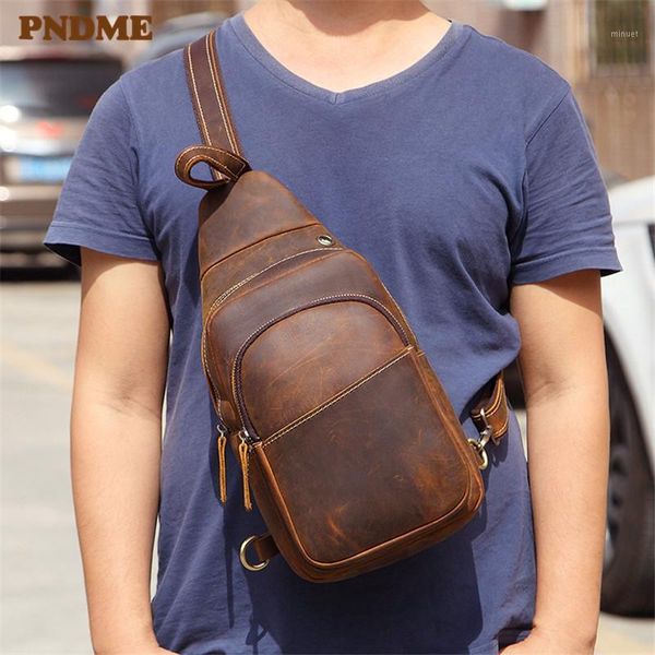 

waist bags pndme men's chest bag genuine leather vintage outdoor waterproof daily sport usb messenger bags1
