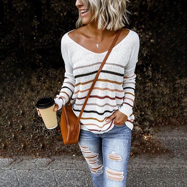 

knitted v neck sweater women plus size loose sweater oversized women pullover female long sleeve winter knitwear, White;black