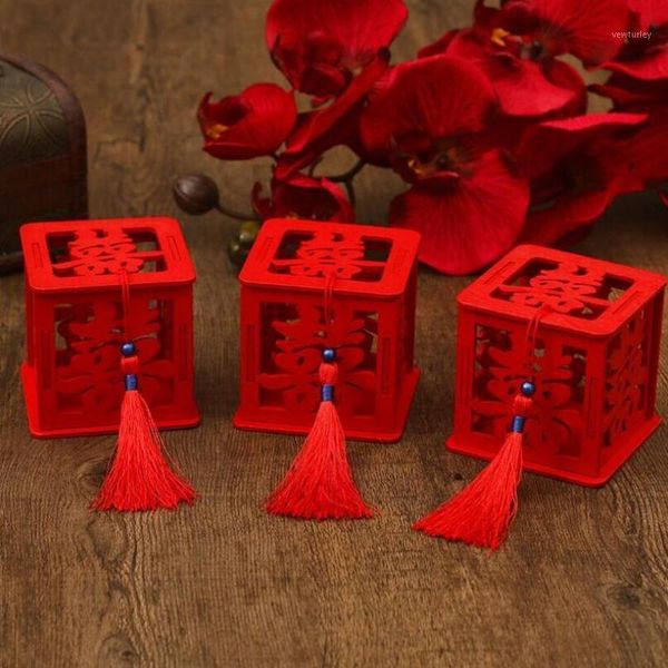 

gift wrap chinese red classical style double happiness wedding favor candy box case with tassel lx21801