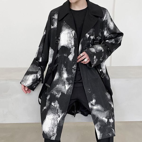 

2020 men bandage trench coat outerwear female male streetwear hip jacket long cardigan onod, Tan;black