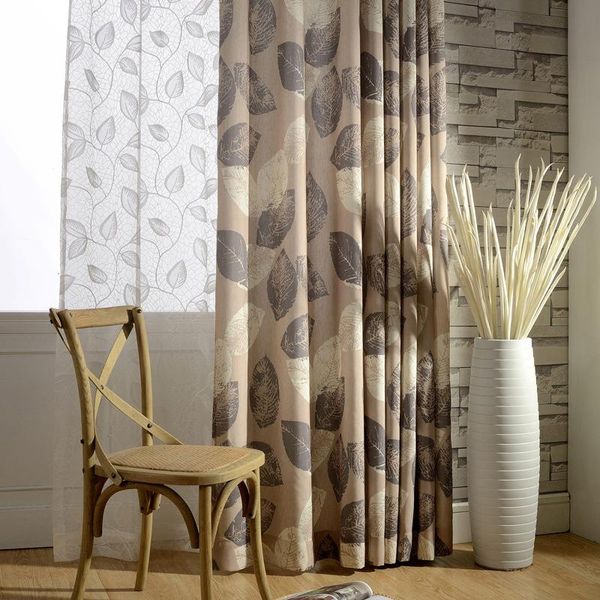 

modern cotton linen leaves printed blackout curtains window treatment embroidered tulle curtain for living room/bedroom