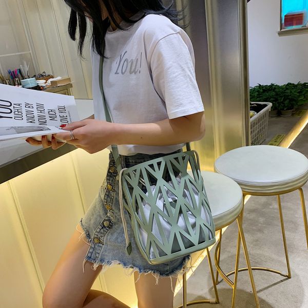 

summer new composite bag korean wild hollow shoulder bag for women brand fashion simple crossbody retro bucket 2 pcs/set