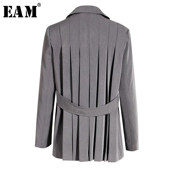 

[eam] women gray back pleated split big size blazer new lapel long sleeve loose fit jacket fashion spring autumn 1x902 201102, White;black