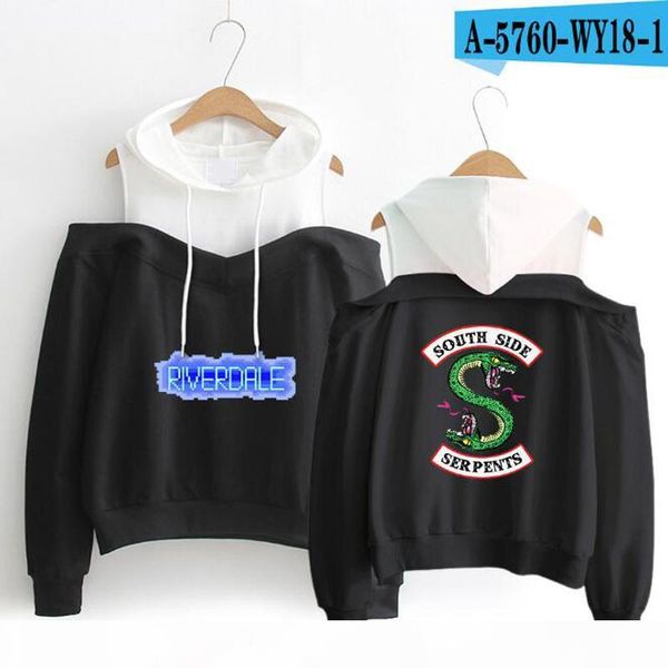 

hooded sweatshirt women southside serpents printed long-sleeved off-shoulder hip hop pink hoodie pullover streetwear, Black