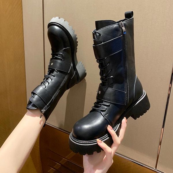 

круглый toe женщин кожаные сапоги сапоги-женщины пинетки женская обувь sexy бедра высокие каблуки высокие sexy роскошная zipper зима, Black