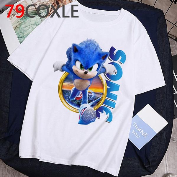 

sonic hedgehog забавный мультфильм футболка мужская графика kawaii графическая летняя футболка повседневная уличная одежда футболка мода топ, White