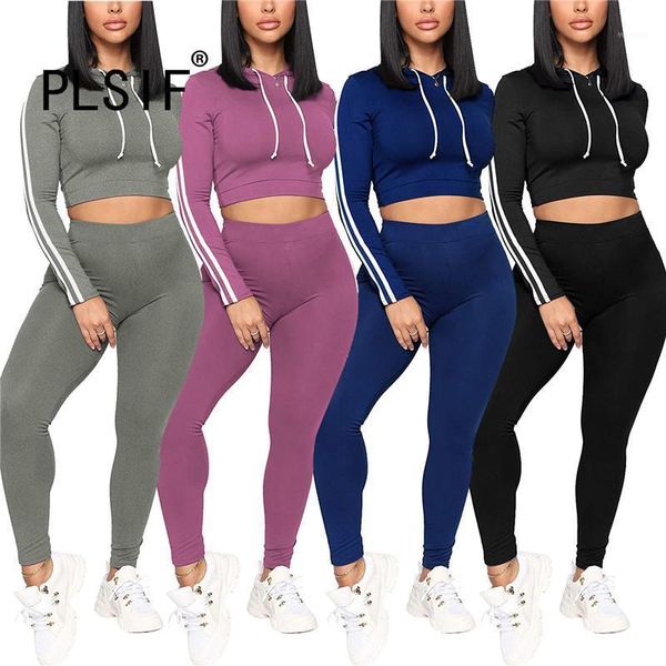 

hooded special design long sleeve simple pure color crop and pants 2 pieces set casual lady fashion tracksuits1, Gray