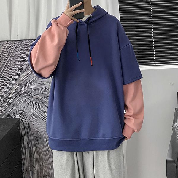 

spring 2021 male long as new fine two pieces hoodie young men's clothes kvn6, Black