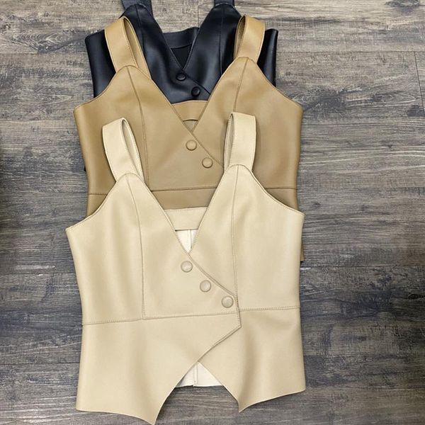 

2020 new genuine sheepskin leather vest women coat v neck slim party club elegant jacket sleeveless feminino1, Black