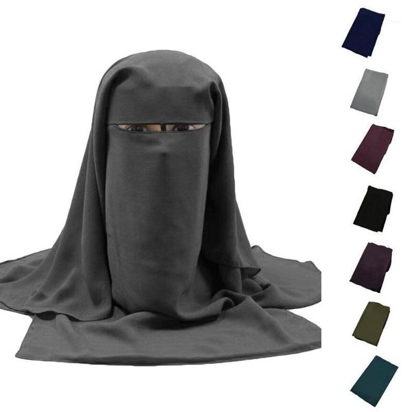

muslim bandana scarf islam 3 layers niqab burqa black face cover bonnet hijab cap veil headwear abaya wrap prayer head covering1, Red