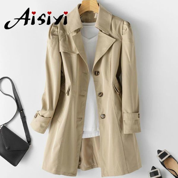 

spring long trench coat for women slim single breasted trench coat women's jacket office female windbreaker plus size1, Tan;black