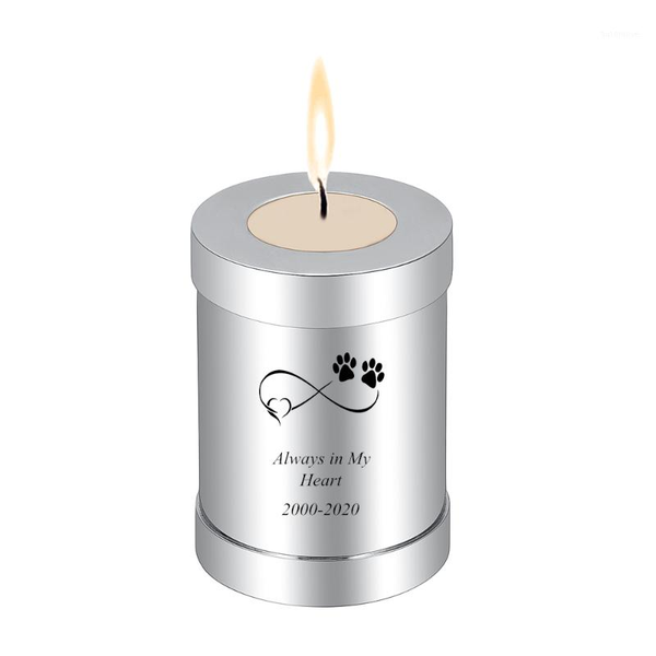 

iju045 cylinder engrave ashes urn for human pet memorial candle holder cremation jar1, Silver