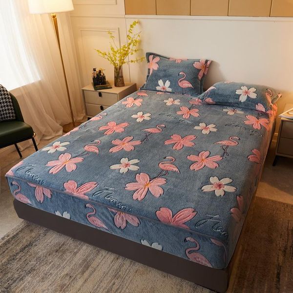 

bed linen elastic fitted sheet home coral fleece single double mattress cover winter warm bed sheet 90x200 180x200cm bedspread