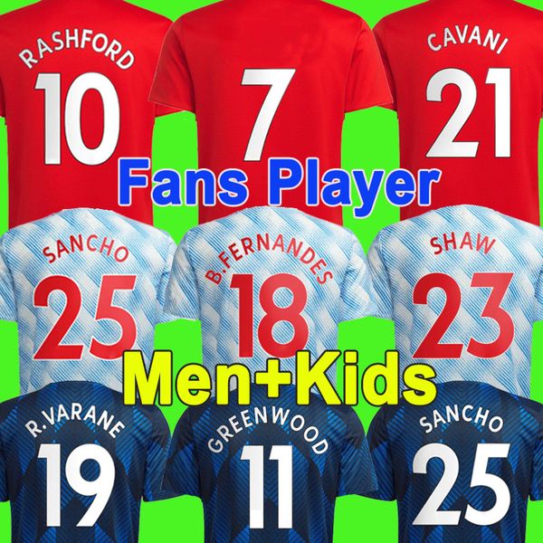 

21 22 sancho soccer jerseys rashford man shaw player #7 2021 2022 football shirt fans player version utd pogba martial b. fernandes men + ki, Black;yellow