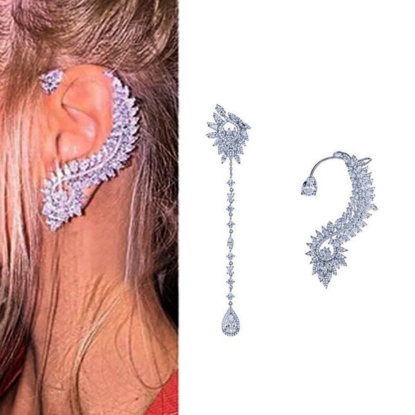 

new simple luxury cubic zircon drop earrings for women asymmetrical crystal tassel earring brincos fashion jewelry 200923, Silver