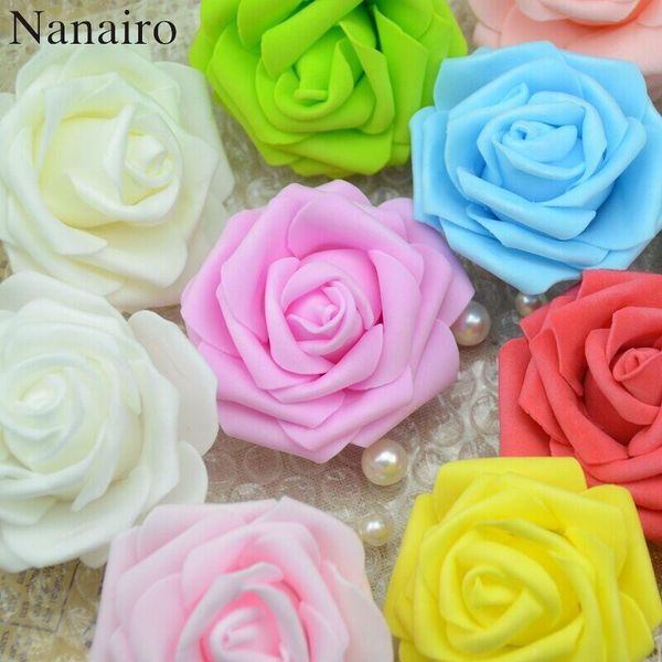 

100pcs 7cm pe artificial foam rose flower heads for home wedding decoration diy scrapbooking flower wall craft kissing balls wmtqlm