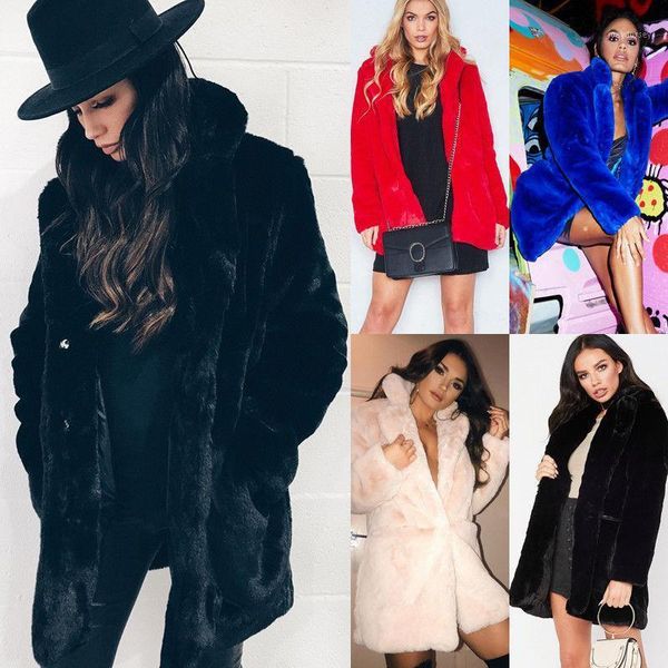 

winter women faux fur coat jacket ladies overcoat party evening street pockets open front outwear s-xxl1, Black;brown