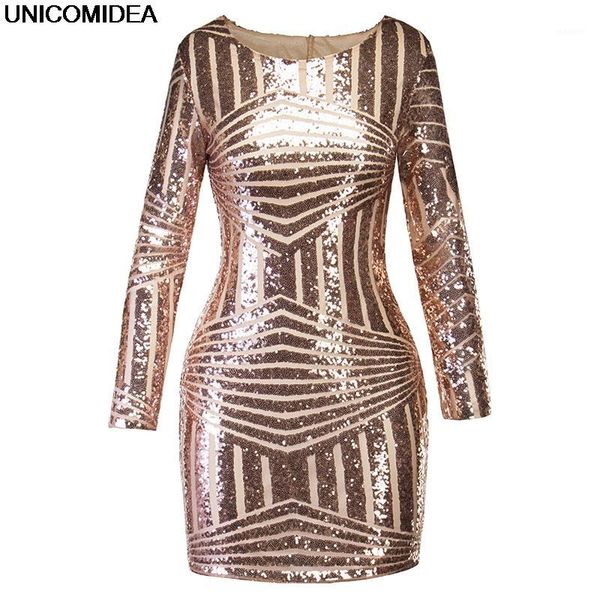 

evening party dress gold sequin stripe bodycon sheath dress o neck long sleeve back hollow club mini vestidos jurken1, Black;gray