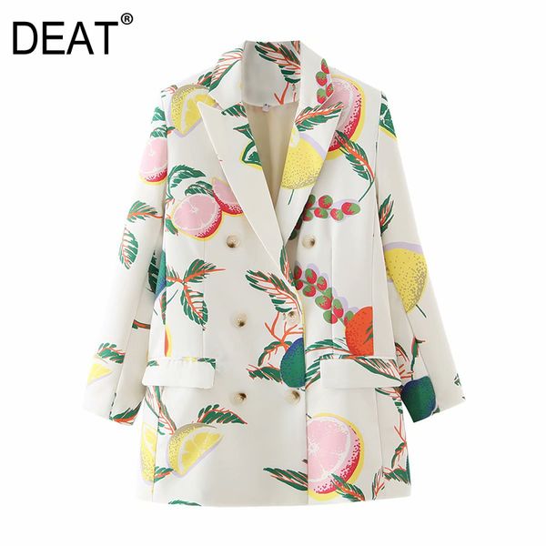

[deat] women printed hit color pocket blazer new lapel long sleeve loose fit jacket fashion tide autumn winter 13u148 201114, White;black