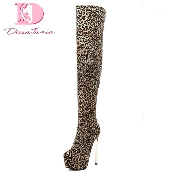 

boots doratasia 2021 winter thin high heels stiletto leopard nightclub platform over the knee women's female shoes woman1, Black